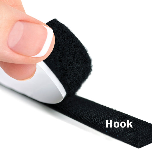 1" Black Adhesive Hook, 25 Yard Roll